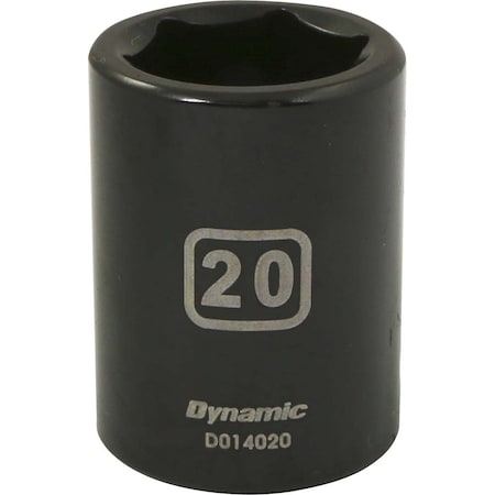 Dynamic 1/2" Drive Standard Socket, Black Phosphate, Tools 1/2" Drive 6 Point Metric, 20mm Standard Length D014020